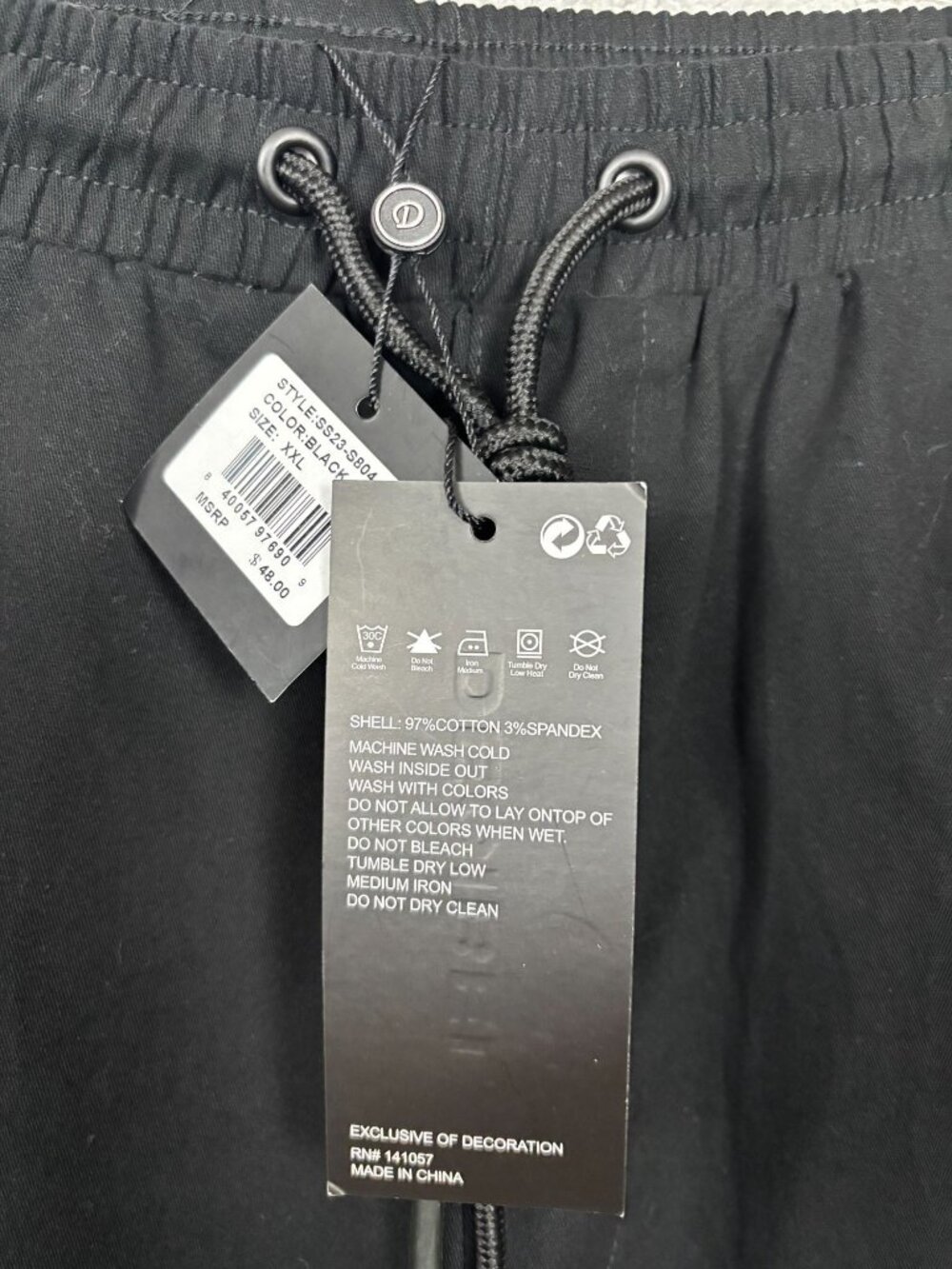 Decibel Mens Black Cargo Shorts Drawstring Waist & Zipper Pockets size XXL NWT's - Picture 5 of 8